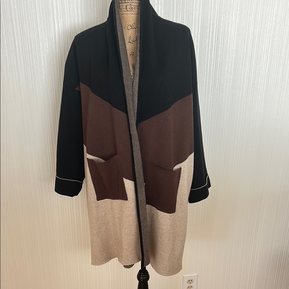 Dor Dor Couture Elegant Black and Brown Open Cardigan - Picture 1 of 14